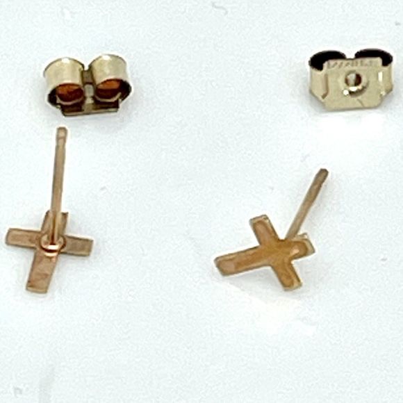 Vtg 14K Gold Christian Cross Earring Post 12K Gold Fill Retro Pierced Gift - Picture 4 of 7